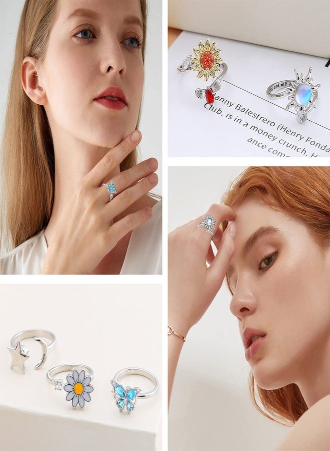 FUNEIA 6Pcs Fidget Ring for Women Anti-Anxiety Rings Adjustable Open Stackable Spinner Rings Set - Image 2